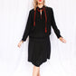 1920s Ada Black Silk Dress with Red Buttons - Medium