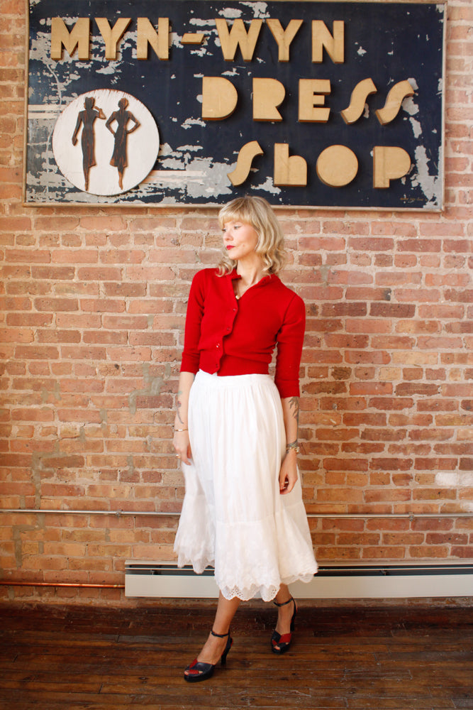 1900s Edwardian Cotton Under Skirt - Small & 1960s Red Wool Cropped Sweater - Xs/S