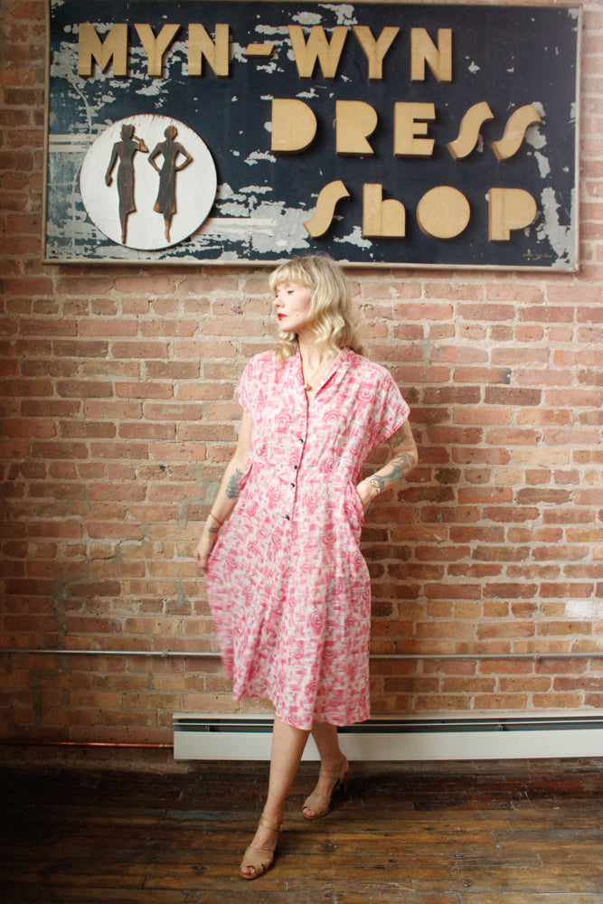 1950s Hearts and Pinwheels Cotton Dress - Large