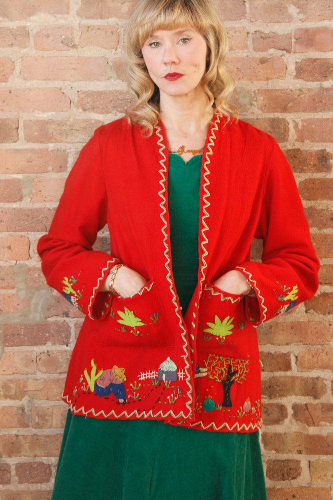 1940s Mexican Tourist Wool Jacket with Appliqués - Med