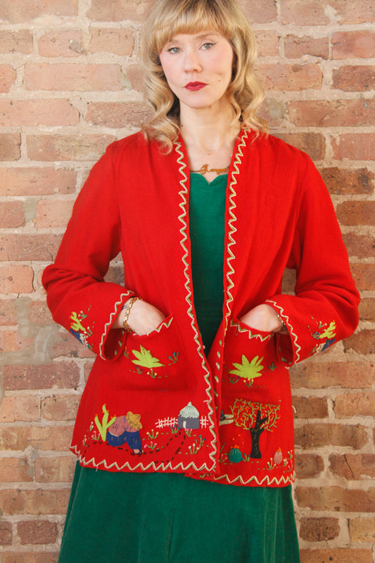 1940s Mexican Tourist Wool Jacket with Appliqués - Med