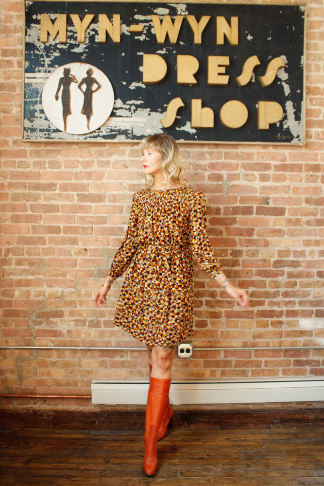 1980s Silk Geometric Dress - Medium