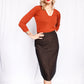 1980s Wool Copper & Black Pencil Skirt - Medium