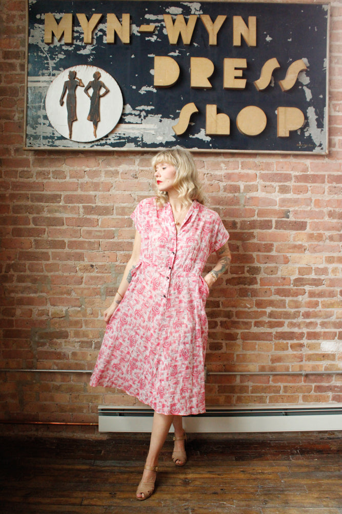 1950s Hearts and Pinwheels Cotton Dress - Large