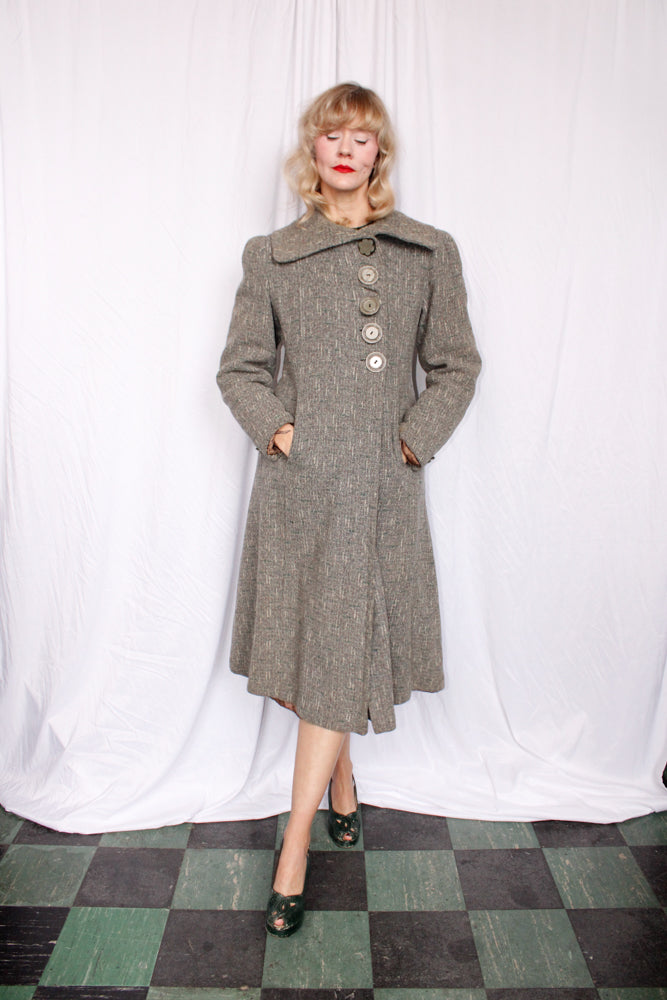 1940s Henshire Tweed Wool Coat - Medium