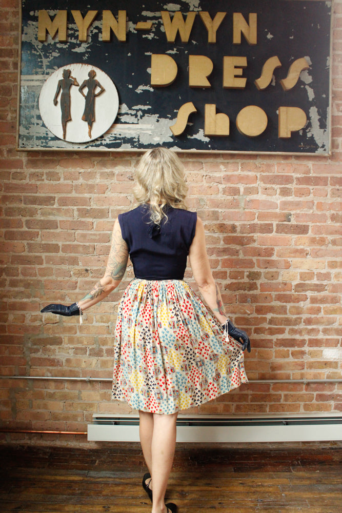 1940s Deck of Card Rayon and Silk Dress - Xsmall 
