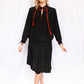 1920s Ada Black Silk Dress with Red Buttons - Medium
