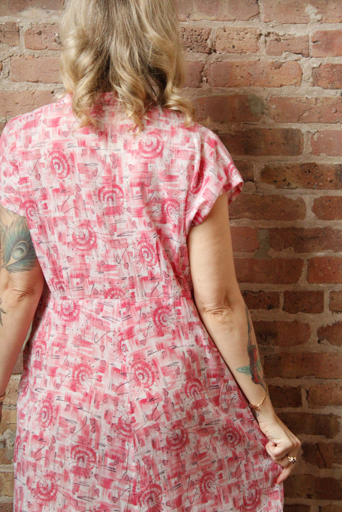 1950s Hearts and Pinwheels Cotton Dress - Large