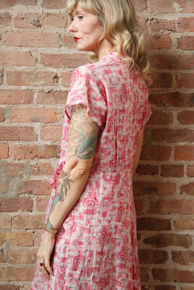 1950s Hearts and Pinwheels Cotton Dress - Large