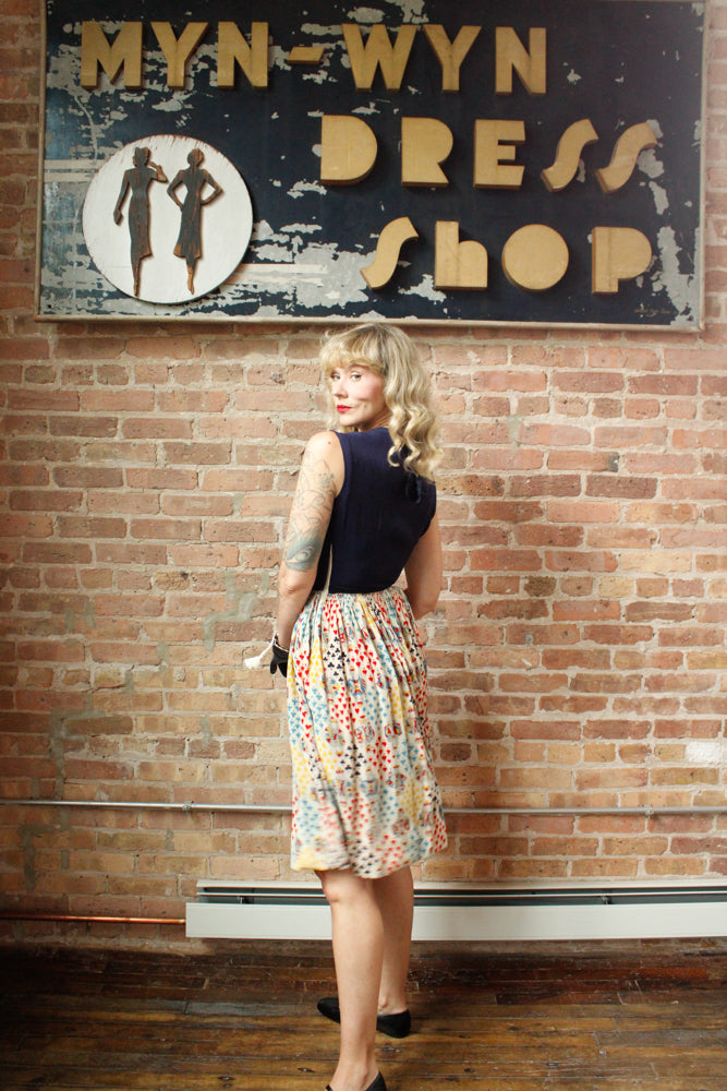 1940s Deck of Card Rayon and Silk Dress - Xsmall 