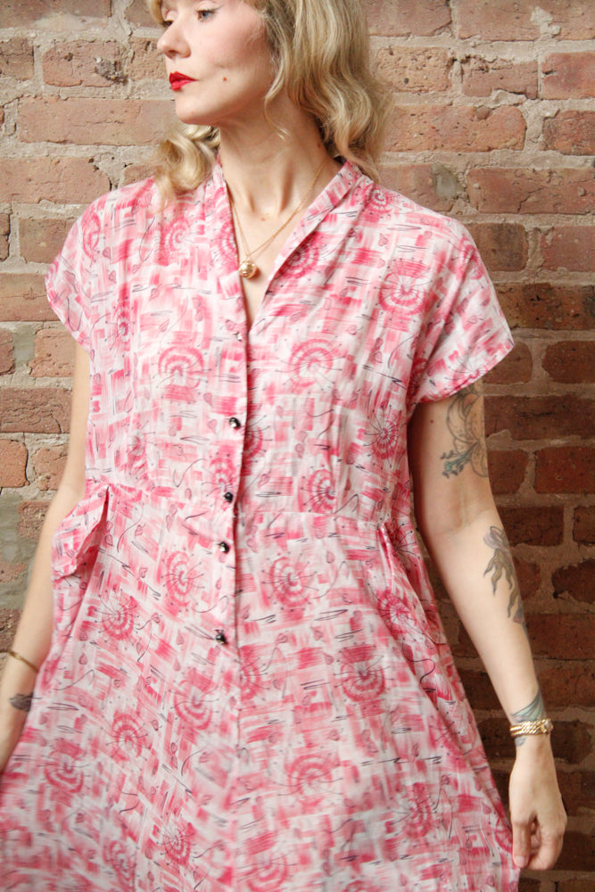 1950s Hearts and Pinwheels Cotton Dress - Large