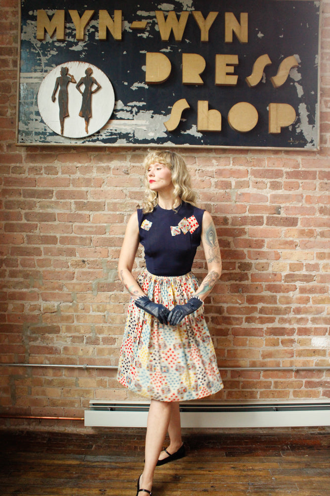 1940s Deck of Card Rayon and Silk Dress - Xsmall 