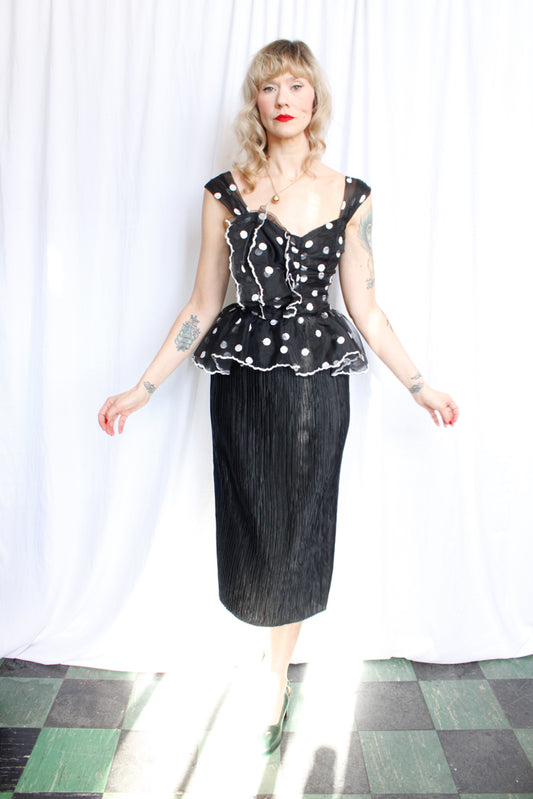 1980s Polka Dot Fan Cocktail Dress - Xsmall