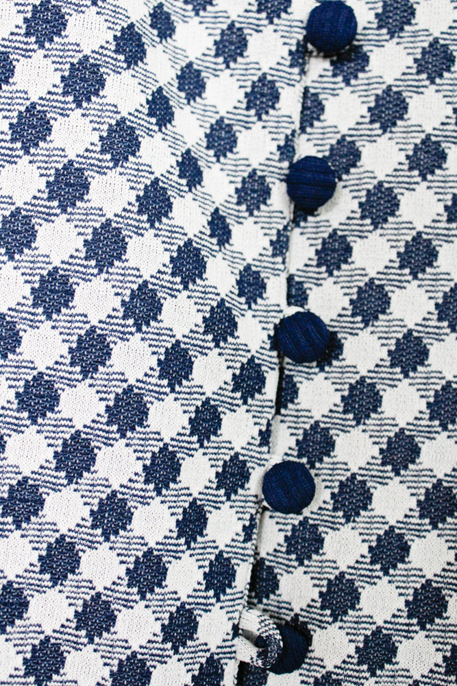 1960s Navy & White Polyester Mod Dress - Medium