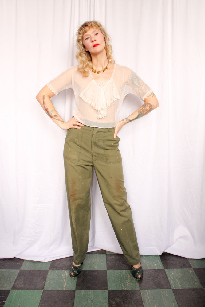 1970s Army Cotton Twill Pants - 31 waist