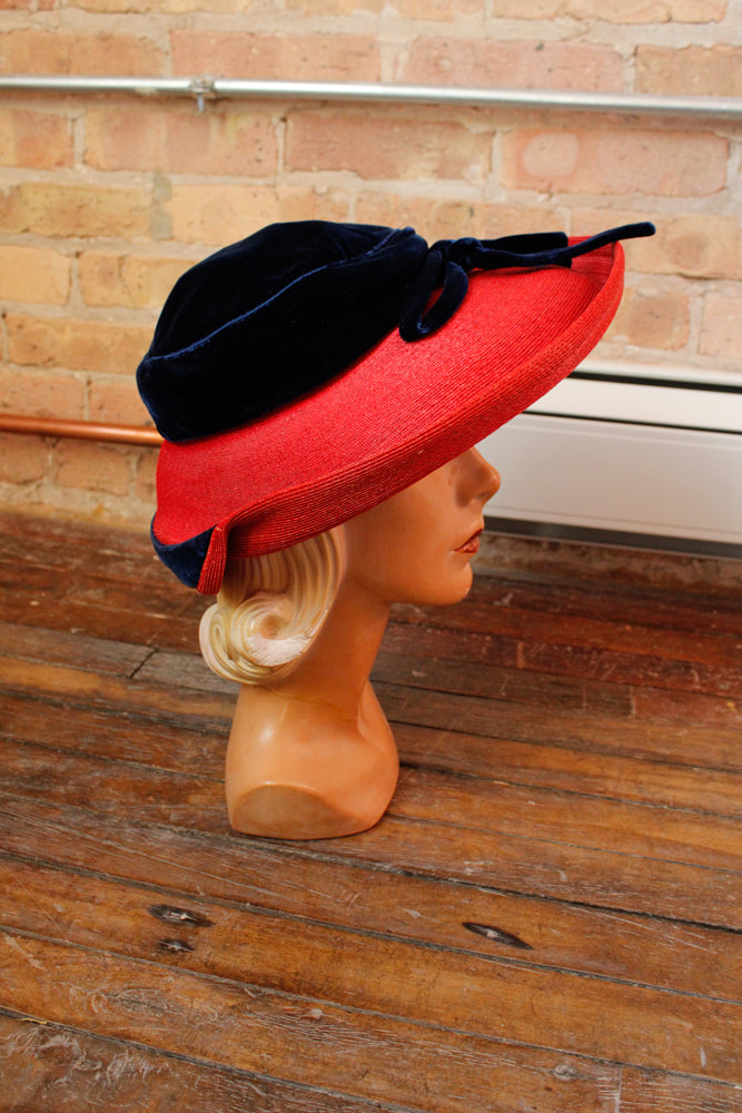 1930s Laura Love Woven & Velvet Hat