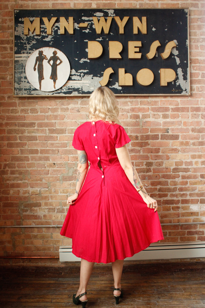 1950s Magenta Pink Peekaboo Gingham Dress - Small