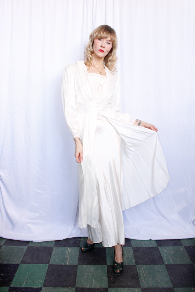 1930s Silk & Rayon Trousseau Robe & Gown - Xsmall