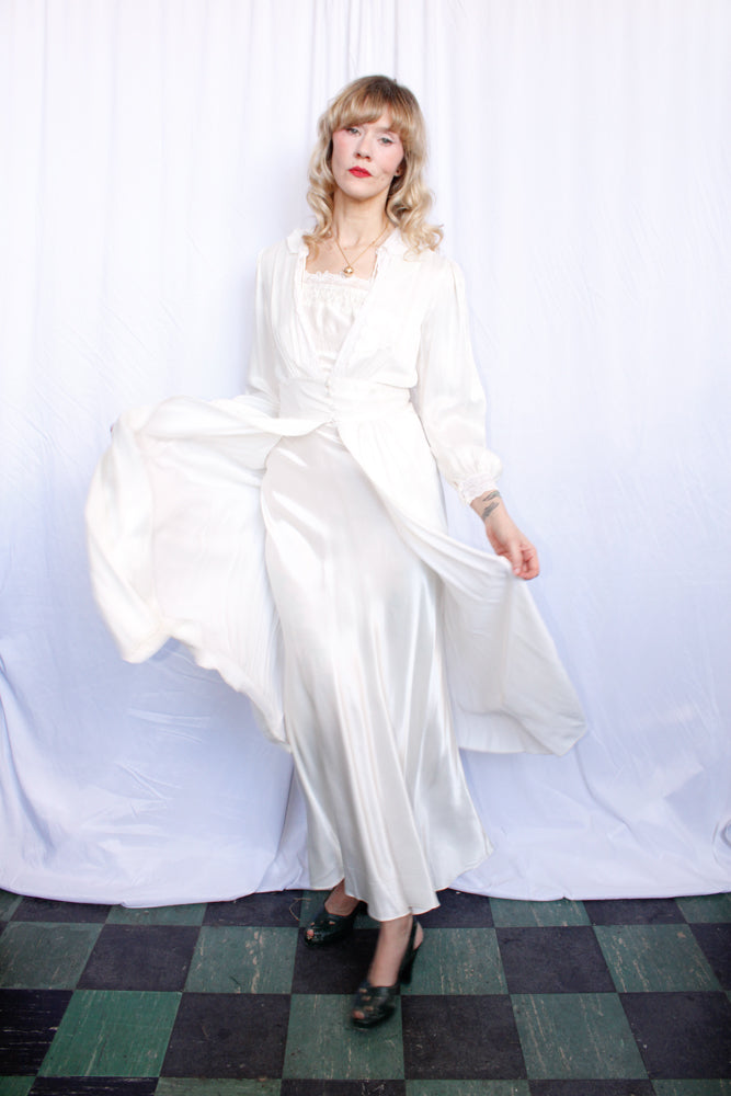 1930s Silk & Rayon Trousseau Robe & Gown - Xsmall