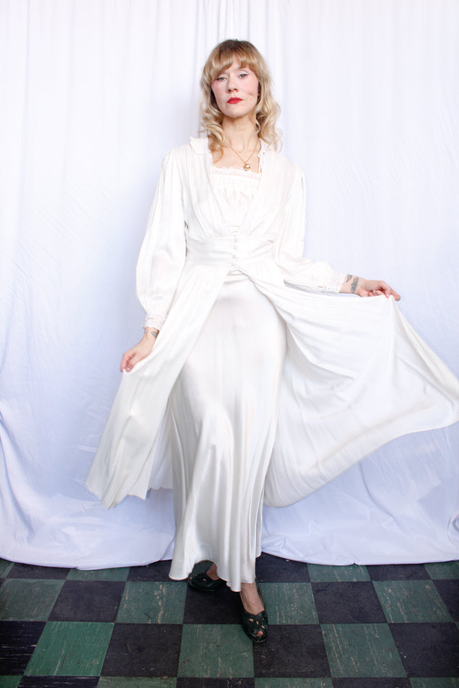 1930s Silk & Rayon Trousseau Robe & Gown - Xsmall