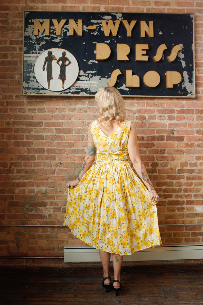 1950s Yellow Floral Cotton Dress M/L – Dethrose Vintage