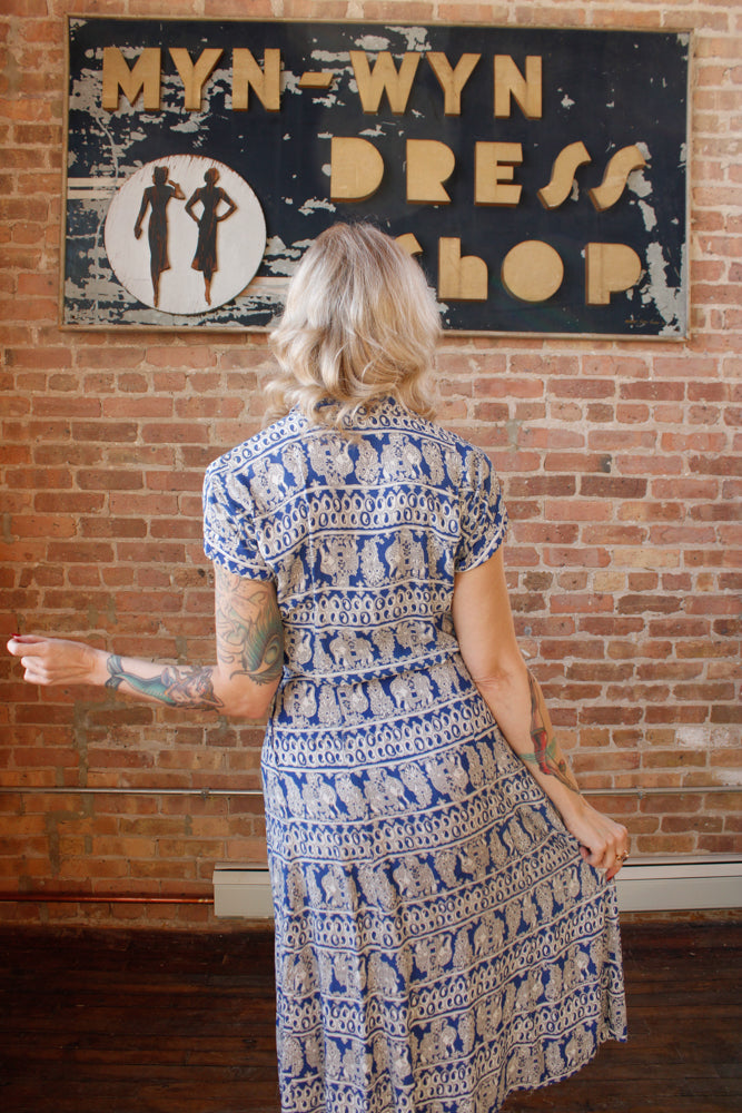 1940s Rayon India Novelty Print Dress - Small