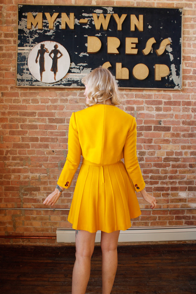 1960s Mam'Selle Yellow Wool Mini Dress & Jacket - Small (As IS)