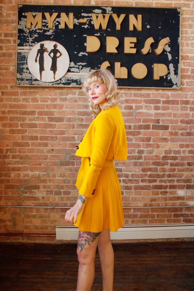 1960s Mam'Selle Yellow Wool Mini Dress & Jacket - Small (As IS)