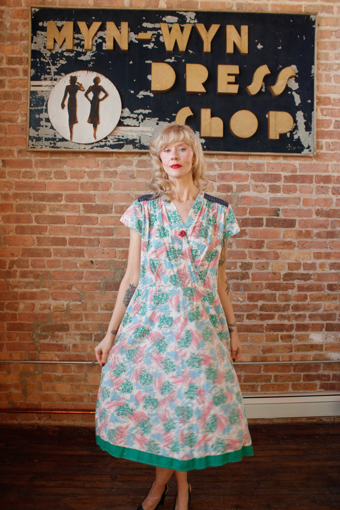 1940s Tree of Life Cotton Dress - XL