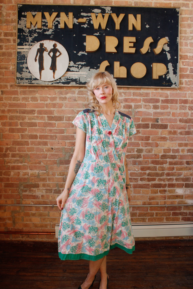 1940s Tree of Life Cotton Dress - XL