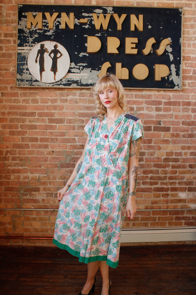 1940s Tree of Life Cotton Dress - XL