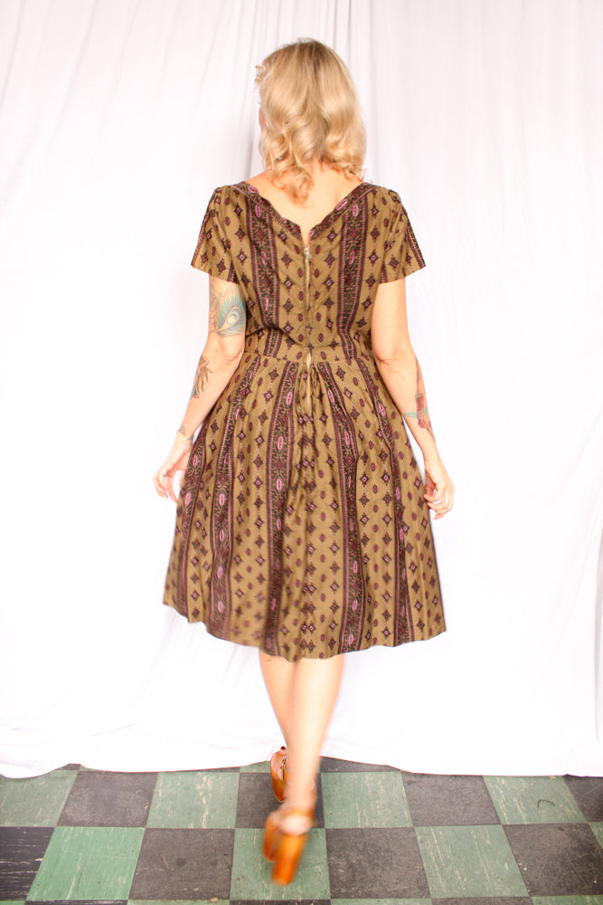 1950s Olive & Fig Cotton Dress - Medium