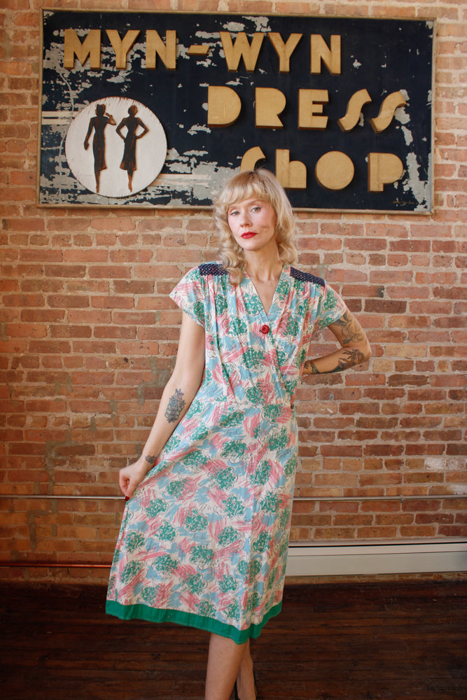 1940s Tree of Life Cotton Dress - XL