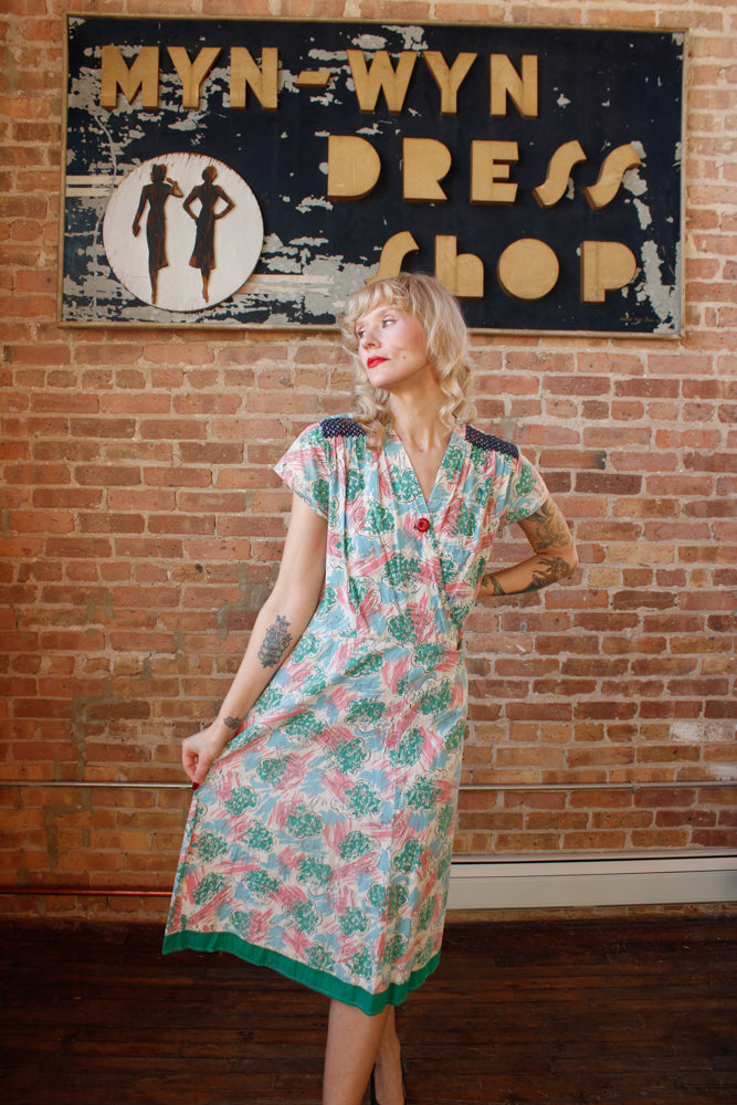 1940s Tree of Life Cotton Dress - XL