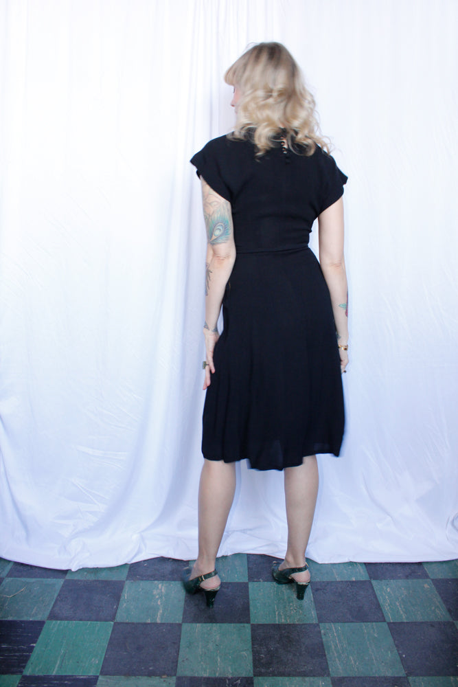 1940s Sequin Color Block Crepe Dress - S/M