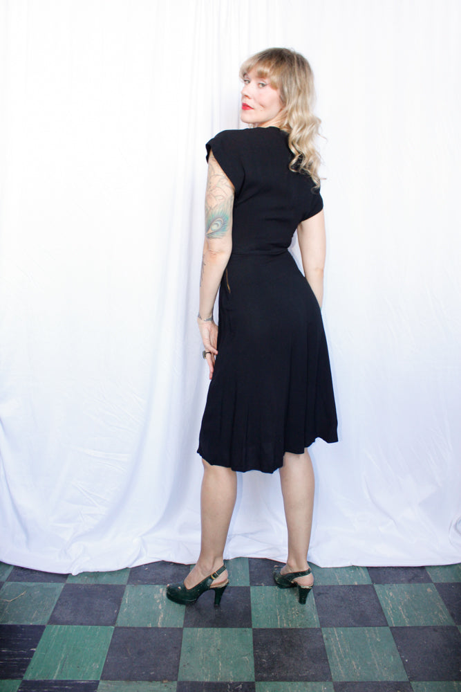 1940s Sequin Color Block Crepe Dress - S/M