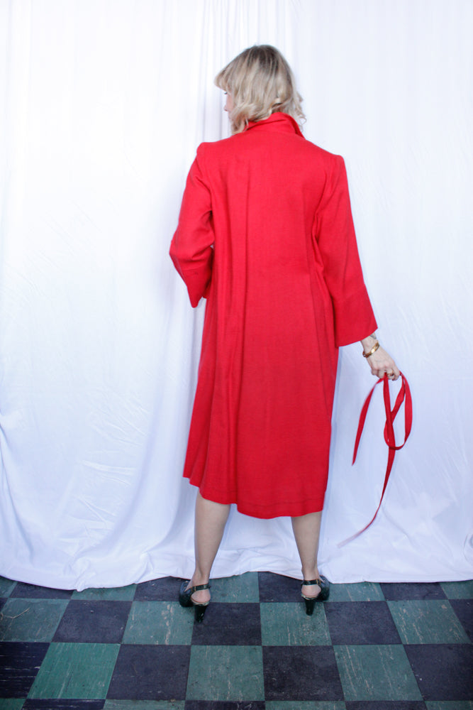 1950s Red Linen Swing Coat - L/XL