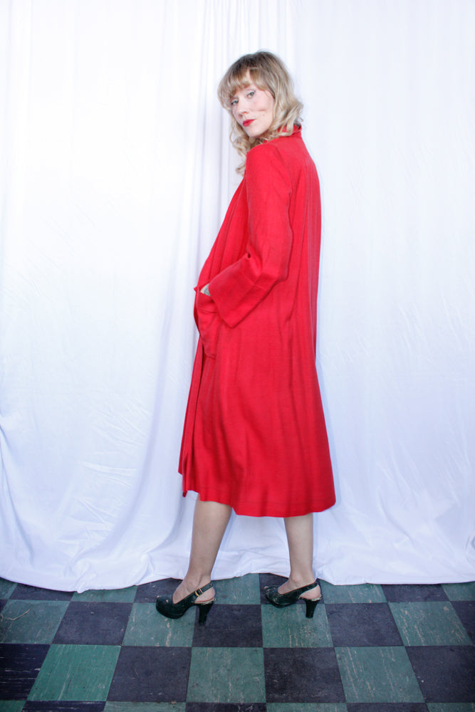 1950s Red Linen Swing Coat - L/XL