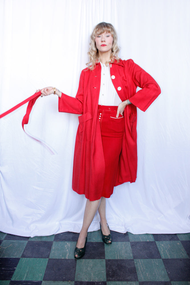 1950s Red Linen Swing Coat - L/XL