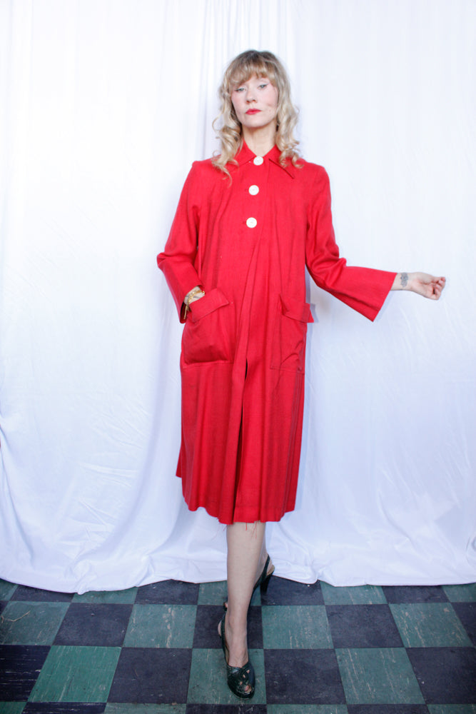 1950s Red Linen Swing Coat - L/XL