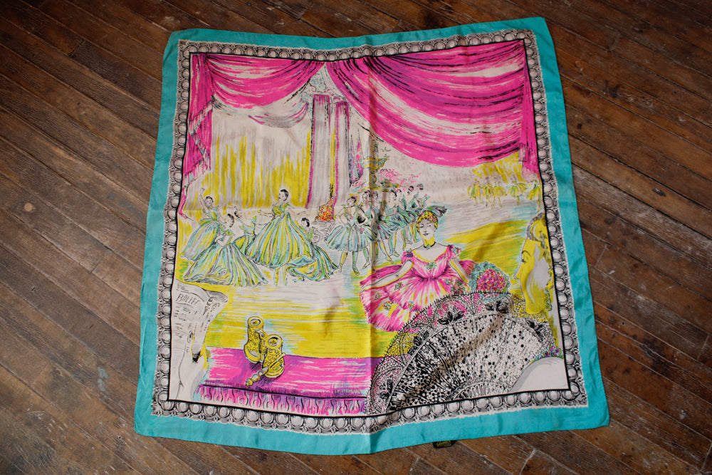 1940s Large Silk Night at the Opera Scarf
