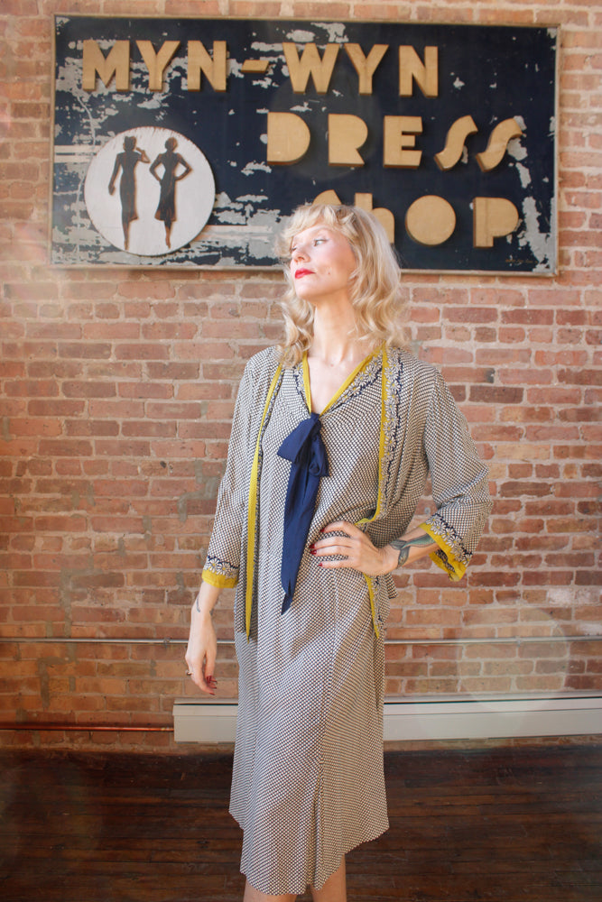 1930s Rose Art Rayon Dress and Jacket - Large 