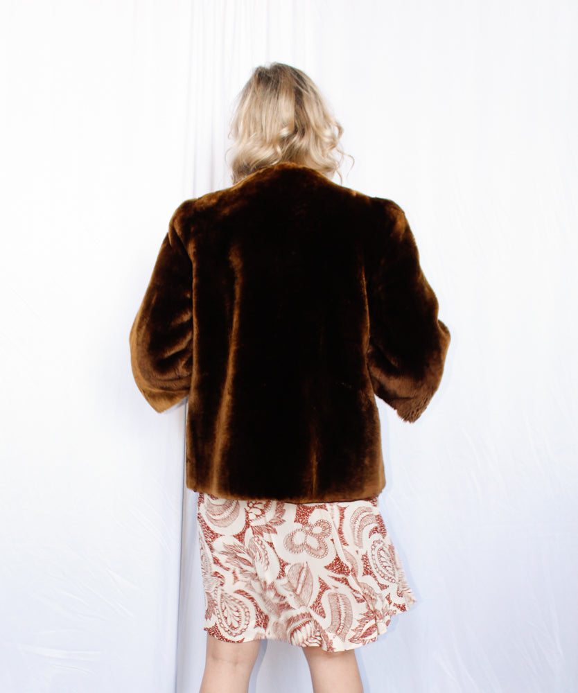 1940s Mouton Fur Cropped Coat - Small to Medium