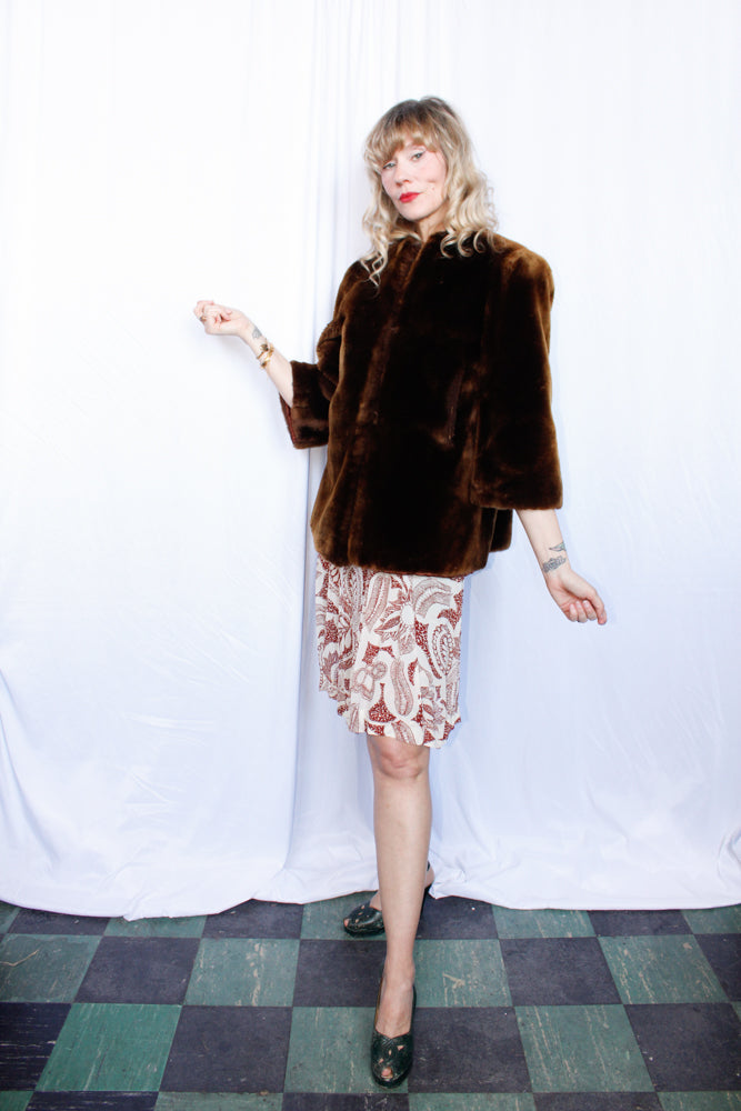 1940s Mouton Fur Cropped Coat - Small to Medium