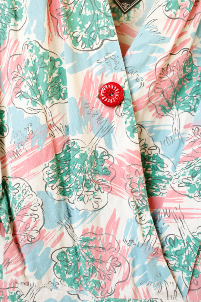 1940s Tree of Life Cotton Dress - XL