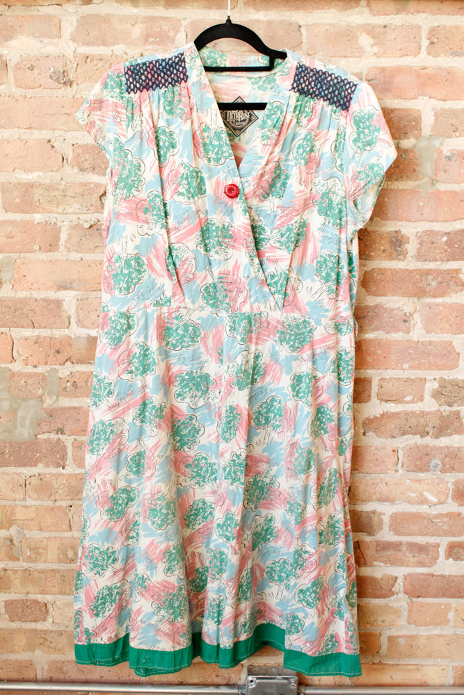 1940s Tree of Life Cotton Dress - XL