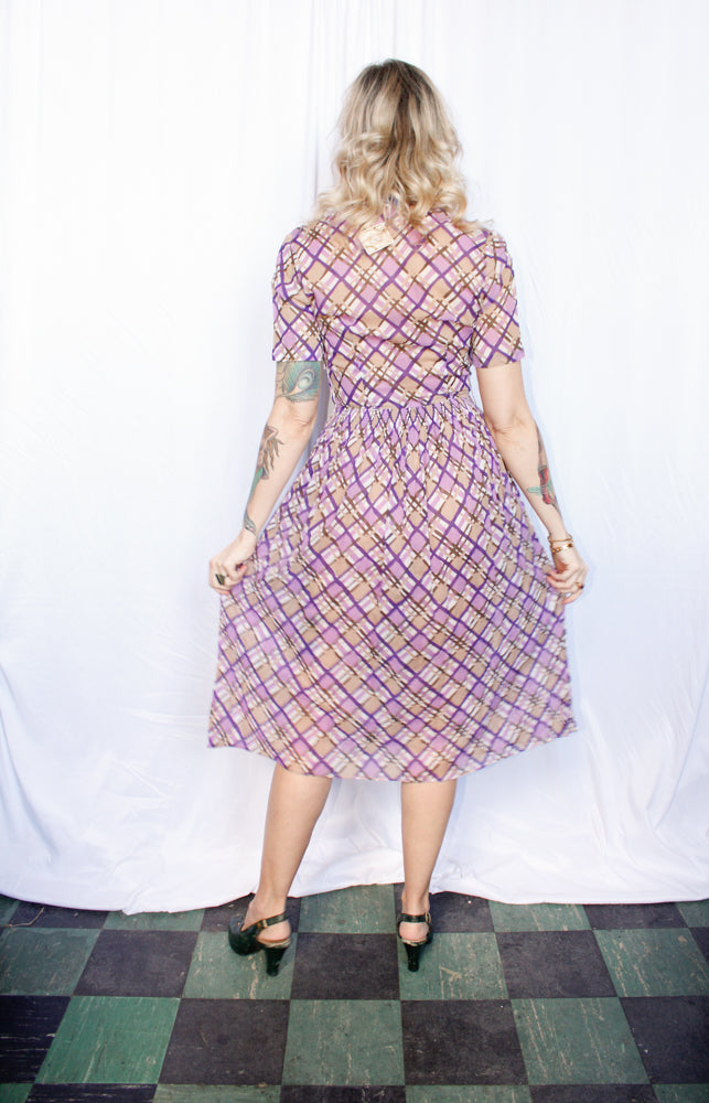 1940s Irene Dare Plaid Cotton dress - Small