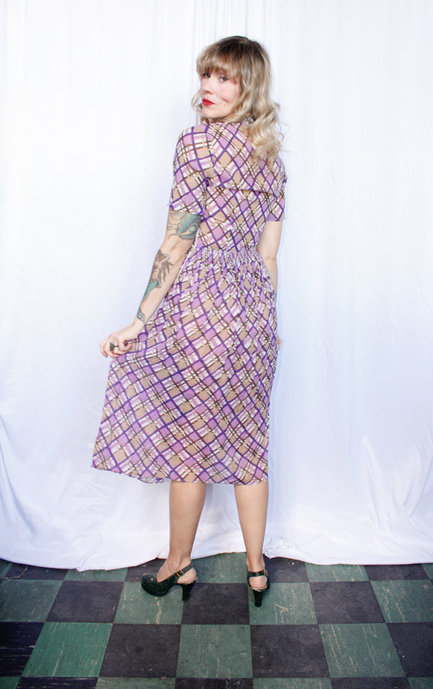 1940s Irene Dare Plaid Cotton dress - Small