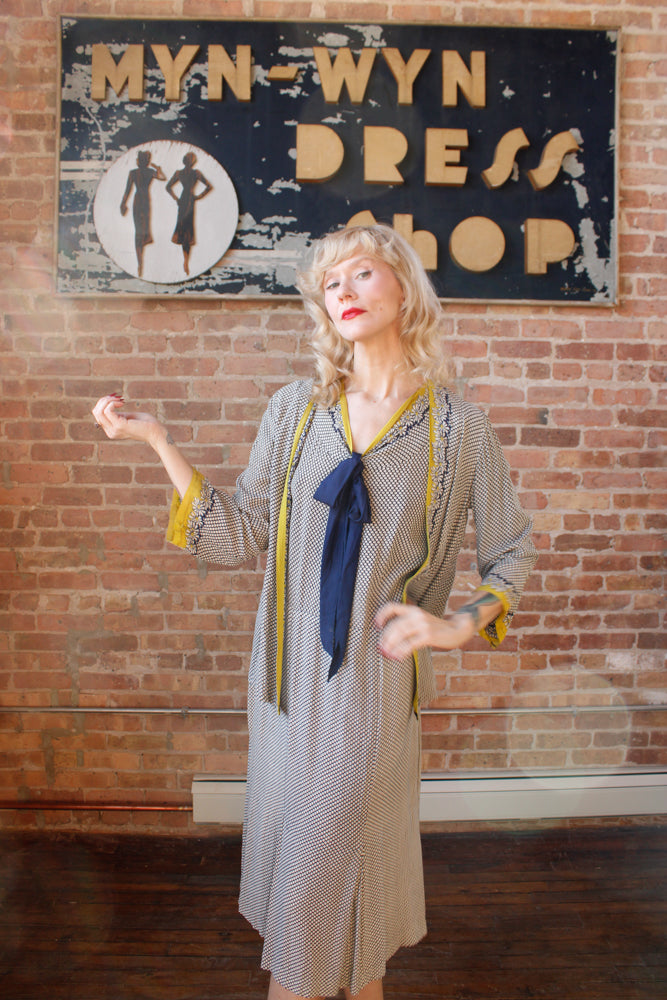 1930s Rose Art Rayon Dress and Jacket - Large 