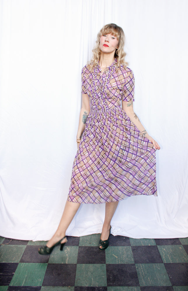 1940s Irene Dare Plaid Cotton dress - Small